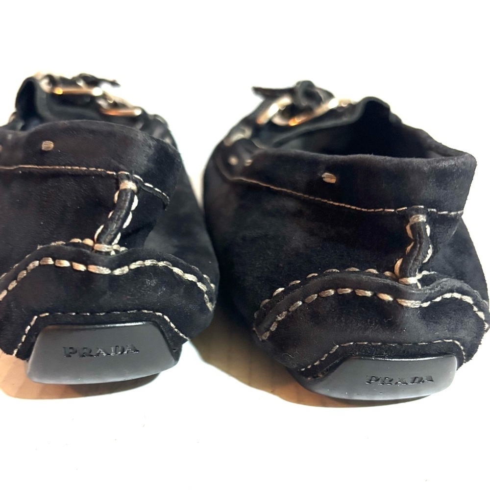 Prada vintage Black Suede Loafers with Silver Chain Accent size 40 - Picture 3 of 8